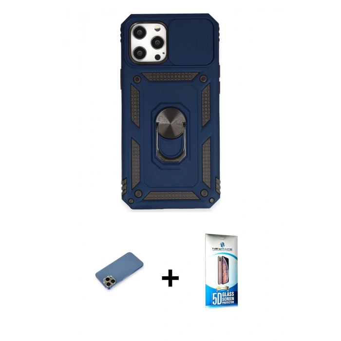 MARSİLYAN™- iPhone 12 Pro Max Kılıf Ahenk Klasik - Siyah 5D Eko Cam Ekran Koruyucu + Shine Kamera Lens Koruma Cam - GD