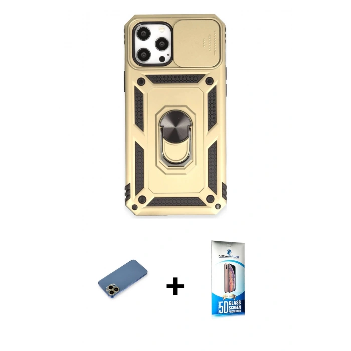 MARSİLYAN™- iPhone 12 Pro Max Kılıf Ahenk Klasik - Siyah 5D Eko Cam Ekran Koruyucu + Shine Kamera Lens Koruma Cam - GD