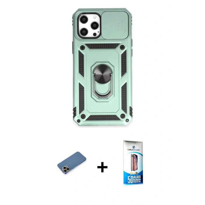 MARSİLYAN™- iPhone 12 Pro Max Kılıf Ahenk Klasik - Siyah 5D Eko Cam Ekran Koruyucu + Shine Kamera Lens Koruma Cam - GD