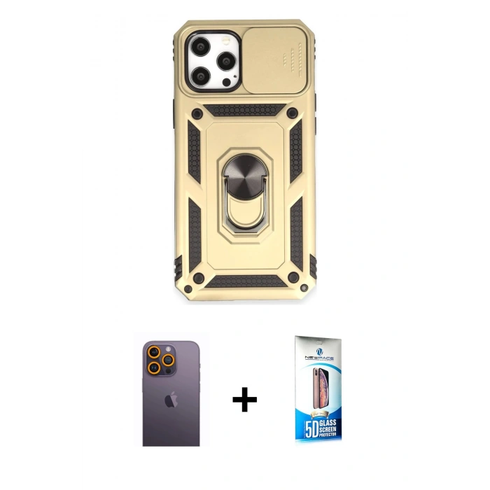 MARSİLYAN™- iPhone 12 Pro Max Kılıf Ahenk Klasik - Siyah 5D Eko Cam Ekran Koruyucu + Neon Fosforlu Kamera Lens - SI