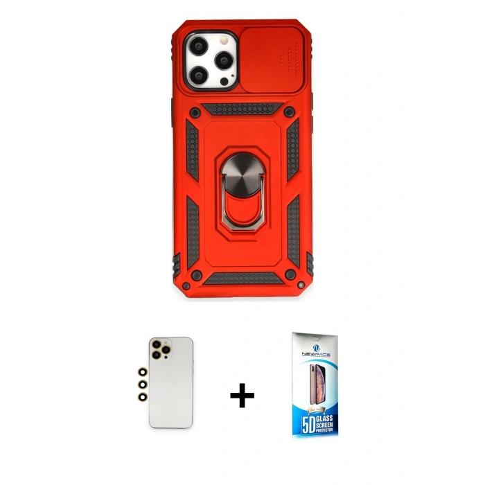 MARSİLYAN™- iPhone 12 Pro Max Kılıf Ahenk Klasik - Siyah 5D Eko Cam Ekran Koruyucu + Shine Kamera Lens - GD