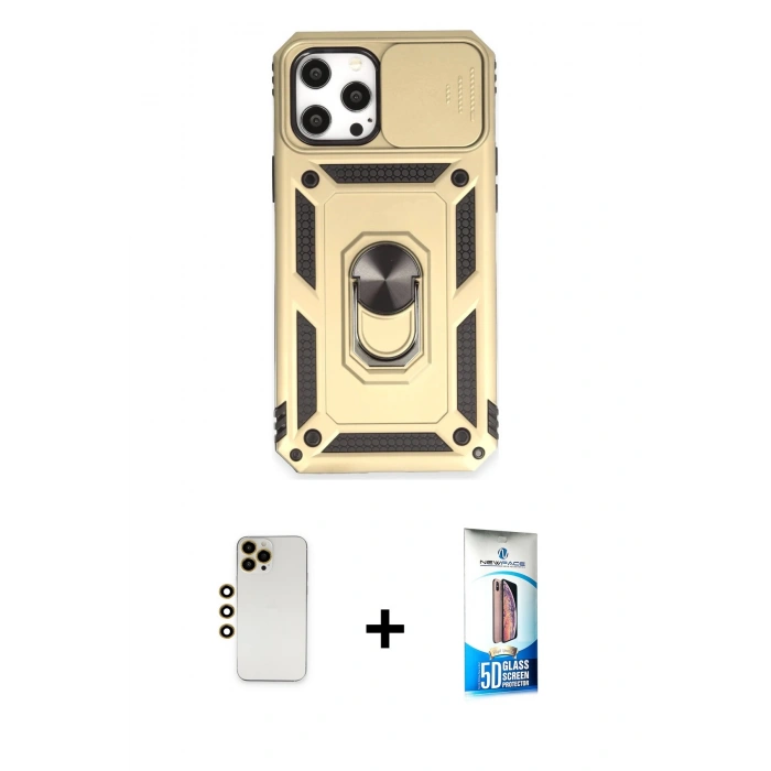 MARSİLYAN™- iPhone 12 Pro Max Kılıf Ahenk Klasik - Siyah 5D Eko Cam Ekran Koruyucu + Shine Kamera Lens - GD