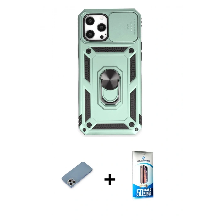 MARSİLYAN™- iPhone 12 Pro Max Kılıf Ahenk Klasik - Siyah 5D Eko Cam Ekran Koruyucu + Shine Kamera Lens Koruma Cam - GI