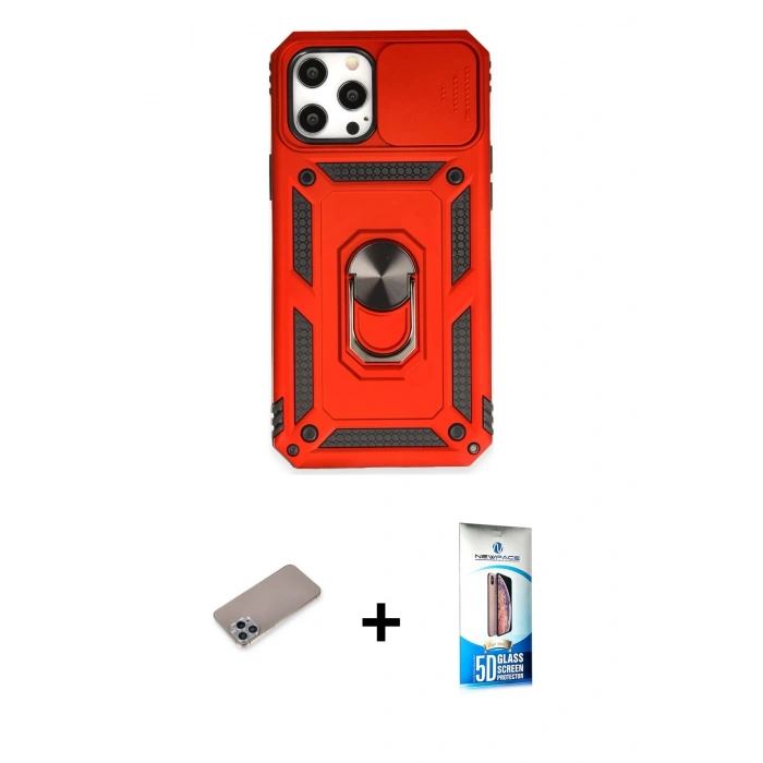 MARSİLYAN™- iPhone 12 Pro Max Kılıf Ahenk Klasik - Siyah 5D Eko Cam Ekran Koruyucu + Shine Kamera Lens Koruma Cam - SABE