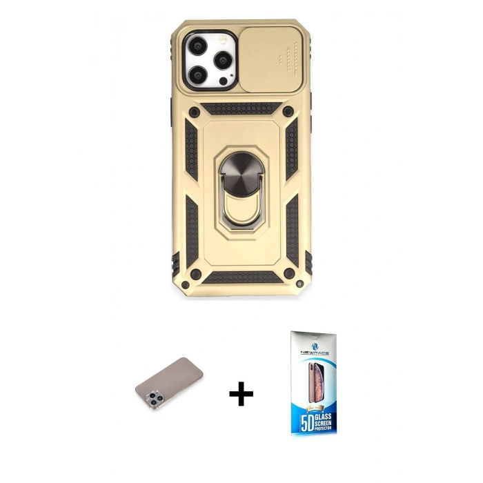 MARSİLYAN™- iPhone 12 Pro Max Kılıf Ahenk Klasik - Siyah 5D Eko Cam Ekran Koruyucu + Shine Kamera Lens Koruma Cam - SABE