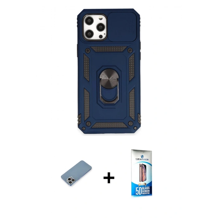 MARSİLYAN™- iPhone 12 Pro Max Kılıf Ahenk Klasik - Siyah 5D Eko Cam Ekran Koruyucu + Shine Kamera Lens Koruma Cam - GI