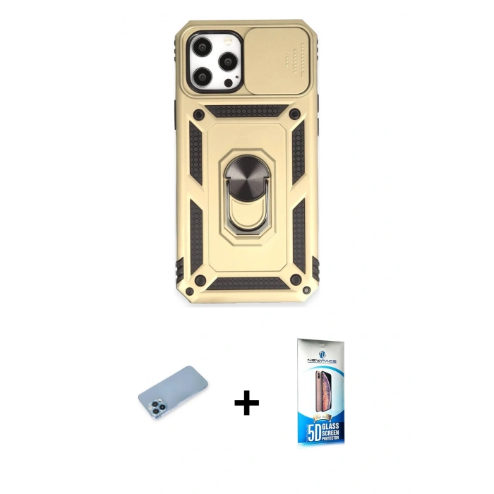 MARSİLYAN™- iPhone 12 Pro Max Kılıf Ahenk Klasik - Siyah 5D Eko Cam Ekran Koruyucu + Shine Kamera Lens Koruma Cam - MI
