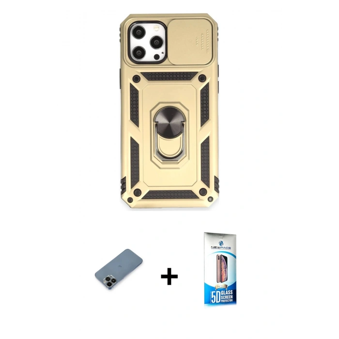 MARSİLYAN™- iPhone 12 Pro Max Kılıf Ahenk Klasik - Siyah 5D Eko Cam Ekran Koruyucu + Siyah Shine Kamera Lens Koruma Cam