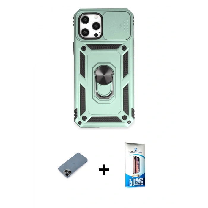 MARSİLYAN™- iPhone 12 Pro Max Kılıf Ahenk Klasik - Siyah 5D Eko Cam Ekran Koruyucu + Siyah Shine Kamera Lens Koruma Cam