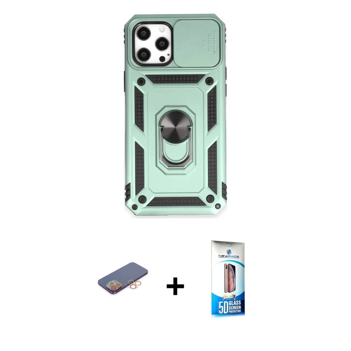 MARSİLYAN™- iPhone 12 Pro Max Kılıf Ahenk Klasik - Siyah 5D Eko Cam Ekran Koruyucu + Renkli Kamera Lens Koruma Cam - TU