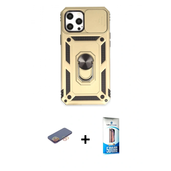 MARSİLYAN™- iPhone 12 Pro Max Kılıf Ahenk Klasik - Siyah 5D Eko Cam Ekran Koruyucu + Renkli Kamera Lens Koruma Cam - TU