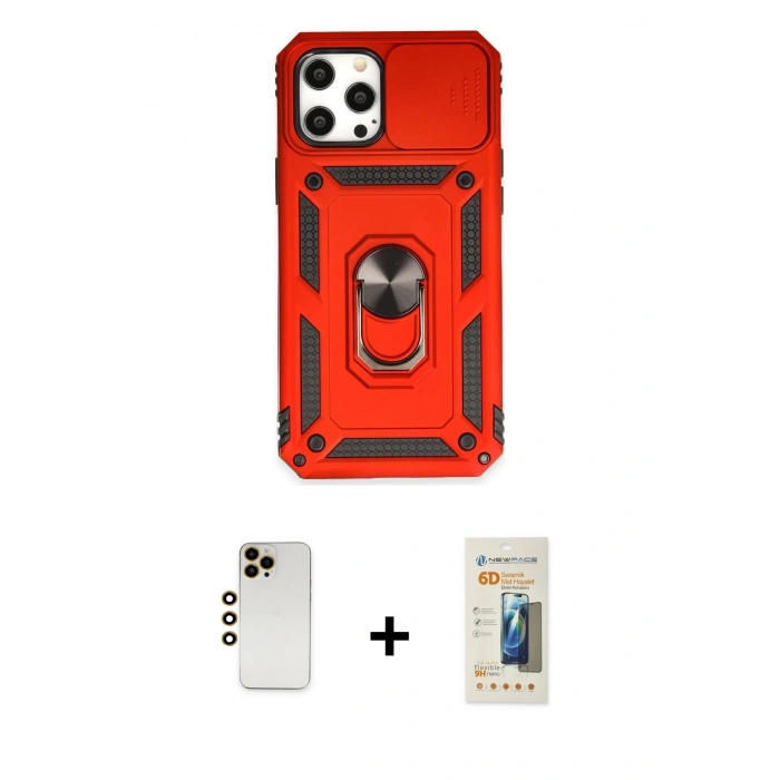 MARSİLYAN™- iPhone 12 Pro Max Kılıf Ahenk Klasik - Siyah 6D Mat Seramik Hayalet Nano Ekran Koruyucu + Gold Shine Kamera Lens
