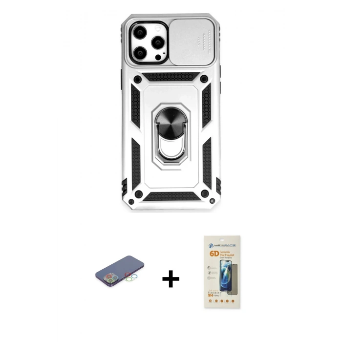 MARSİLYAN™- iPhone 12 Pro Max Kılıf Ahenk Klasik - Siyah 6D Mat Seramik Hayalet Nano Ekran Koruyucu + Renkli Kamera Lens Koruma Cam - MI
