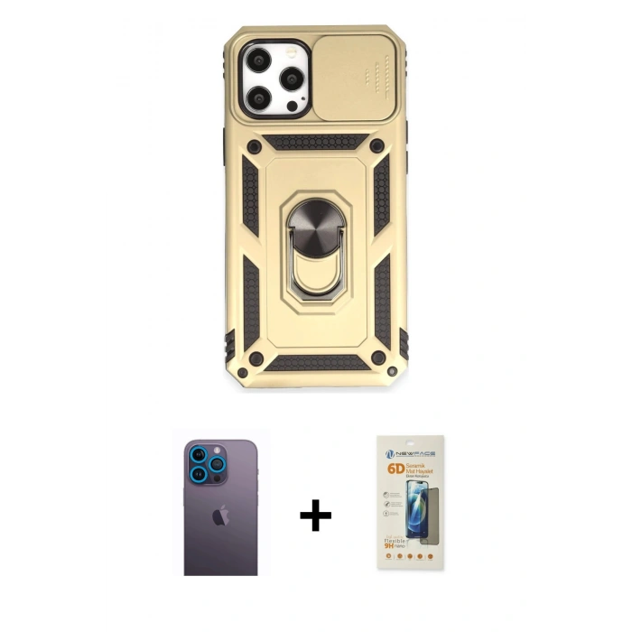 MARSİLYAN™- iPhone 12 Pro Max Kılıf Ahenk Klasik - Siyah 6D Mat Seramik Hayalet Nano Ekran Koruyucu + Neon Fosforlu Kamera Lens - MI