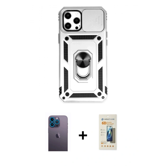 MARSİLYAN™- iPhone 12 Pro Max Kılıf Ahenk Klasik - Siyah 6D Mat Seramik Hayalet Nano Ekran Koruyucu + Neon Fosforlu Kamera Lens - MI