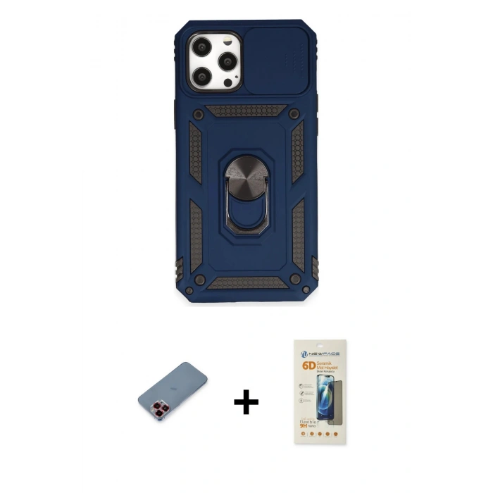 MARSİLYAN™- iPhone 12 Pro Max Kılıf Ahenk Klasik - Siyah 6D Mat Seramik Hayalet Nano Ekran Koruyucu + Metal Kamera Lens Koruma Cam - KI