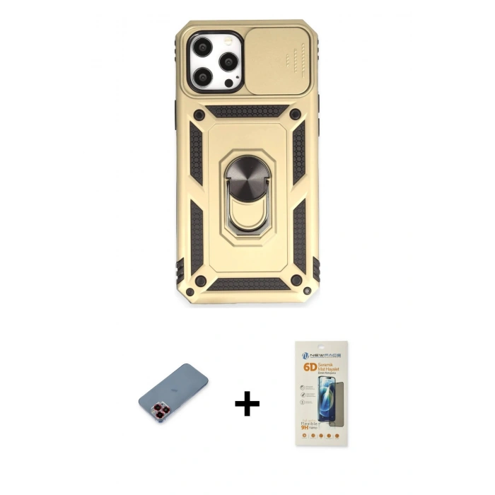 MARSİLYAN™- iPhone 12 Pro Max Kılıf Ahenk Klasik - Siyah 6D Mat Seramik Hayalet Nano Ekran Koruyucu + Metal Kamera Lens Koruma Cam - KI