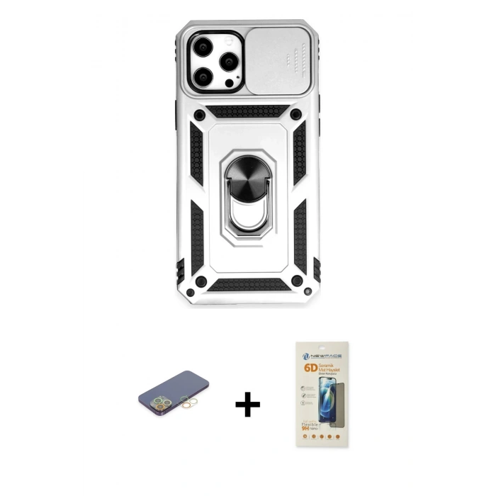 MARSİLYAN™- iPhone 12 Pro Max Kılıf Ahenk Klasik - Siyah 6D Mat Seramik Hayalet Nano Ekran Koruyucu + Renkli Kamera Lens Koruma Cam - SI