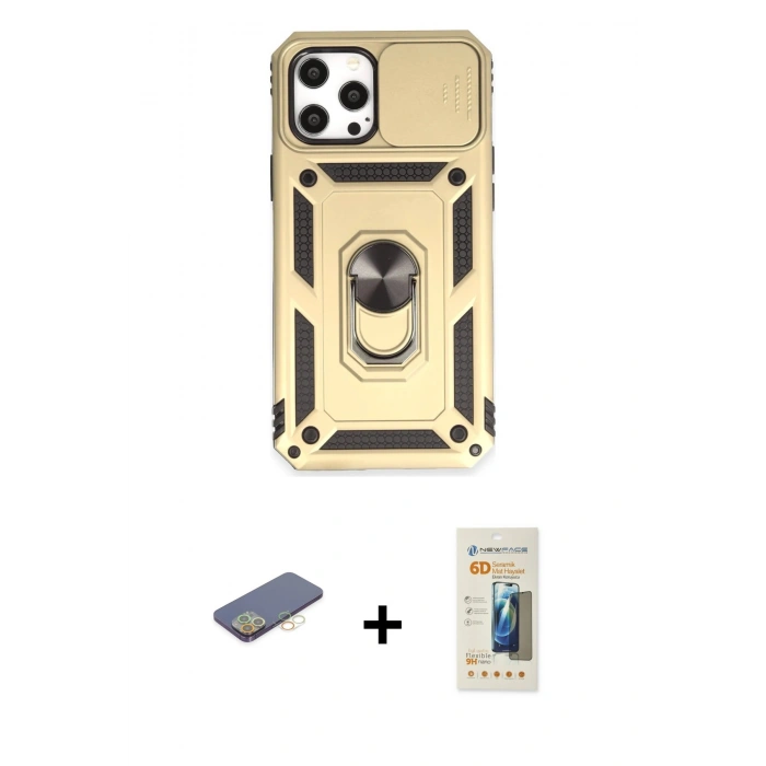 MARSİLYAN™- iPhone 12 Pro Max Kılıf Ahenk Klasik - Siyah 6D Mat Seramik Hayalet Nano Ekran Koruyucu + Renkli Kamera Lens Koruma Cam - SI