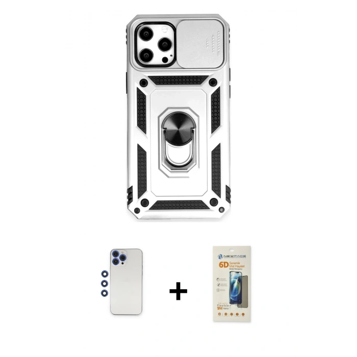MARSİLYAN™- iPhone 12 Pro Max Kılıf Ahenk Klasik - Siyah 6D Mat Seramik Hayalet Nano Ekran Koruyucu + Shine Kamera Lens - LT