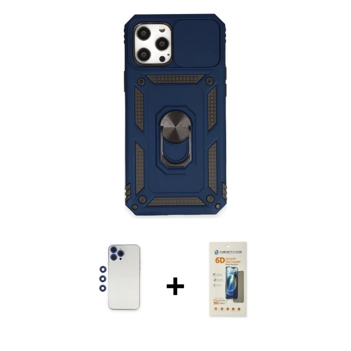 MARSİLYAN™- iPhone 12 Pro Max Kılıf Ahenk Klasik - Siyah 6D Mat Seramik Hayalet Nano Ekran Koruyucu + Shine Kamera Lens - LT