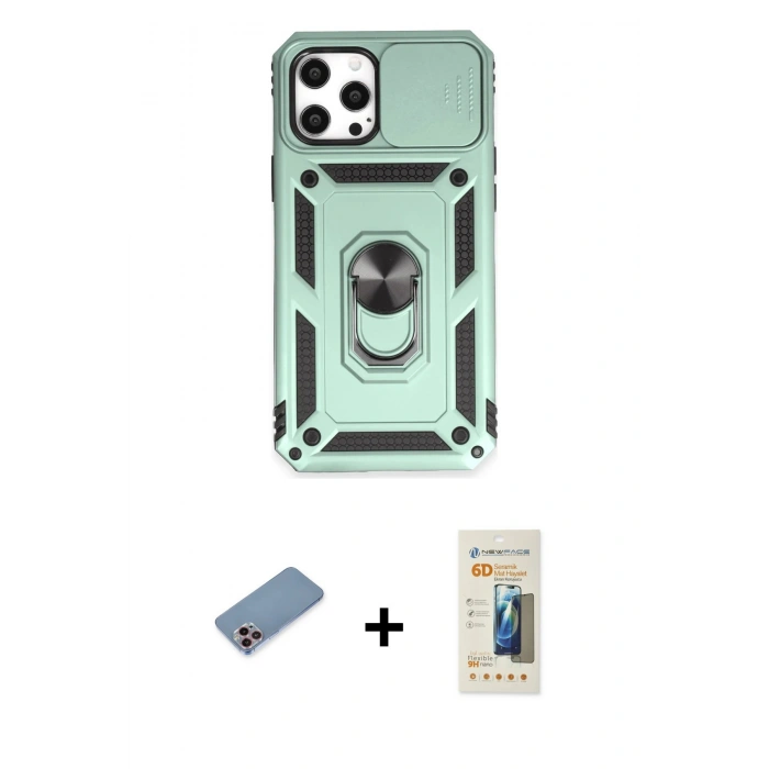 MARSİLYAN™- iPhone 12 Pro Max Kılıf Ahenk Klasik - Siyah 6D Mat Seramik Hayalet Nano Ekran Koruyucu + Shine Kamera Lens Koruma Cam - PE