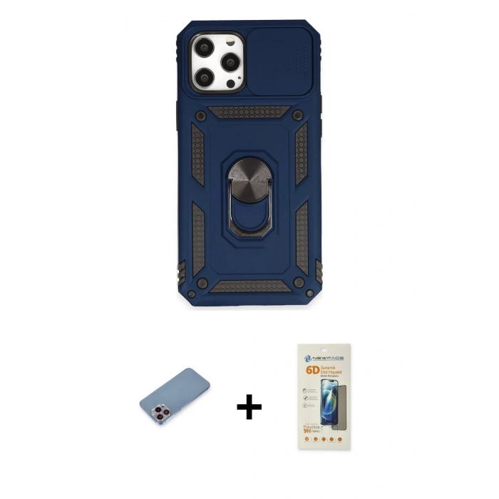 MARSİLYAN™- iPhone 12 Pro Max Kılıf Ahenk Klasik - Siyah 6D Mat Seramik Hayalet Nano Ekran Koruyucu + Shine Kamera Lens Koruma Cam - PE