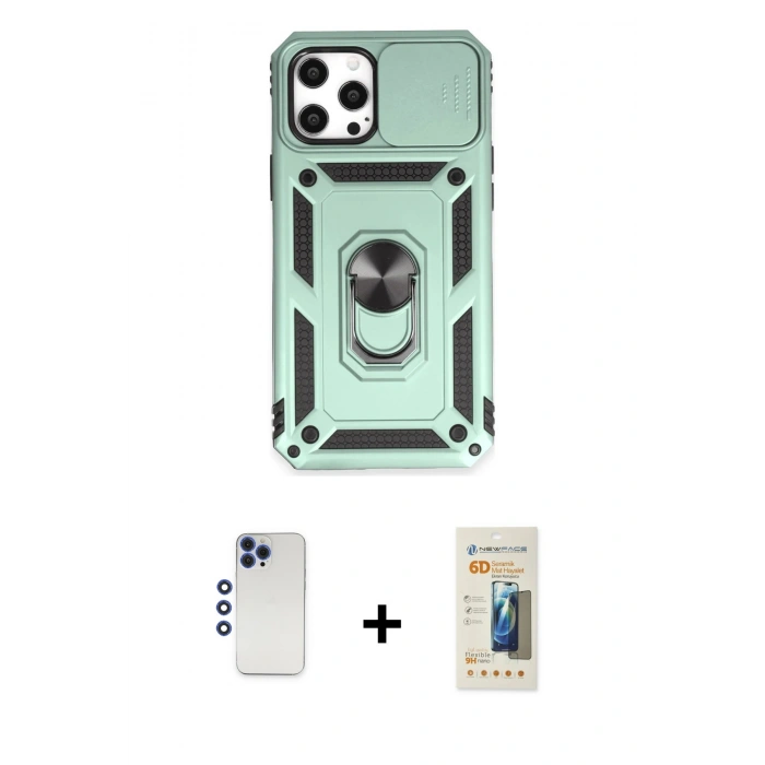 MARSİLYAN™- iPhone 12 Pro Max Kılıf Ahenk Klasik - Siyah 6D Mat Seramik Hayalet Nano Ekran Koruyucu + Shine Kamera Lens - LT