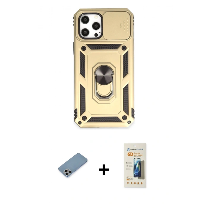 MARSİLYAN™- iPhone 12 Pro Max Kılıf Ahenk Klasik - Siyah 6D Mat Seramik Hayalet Nano Ekran Koruyucu + Shine Kamera Lens Koruma Cam - GI