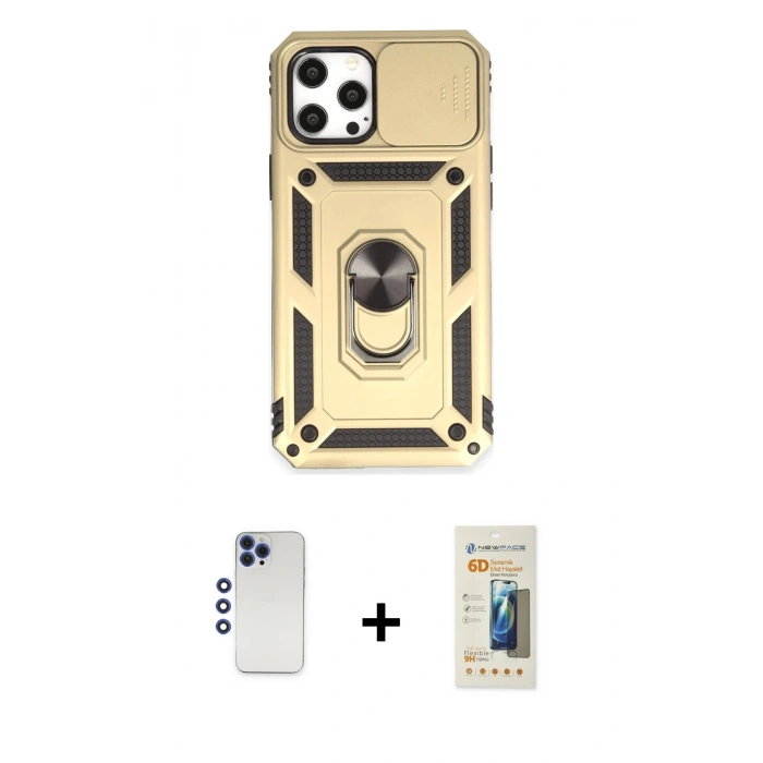 MARSİLYAN™- iPhone 12 Pro Max Kılıf Ahenk Klasik - Siyah 6D Mat Seramik Hayalet Nano Ekran Koruyucu + Shine Kamera Lens - LT