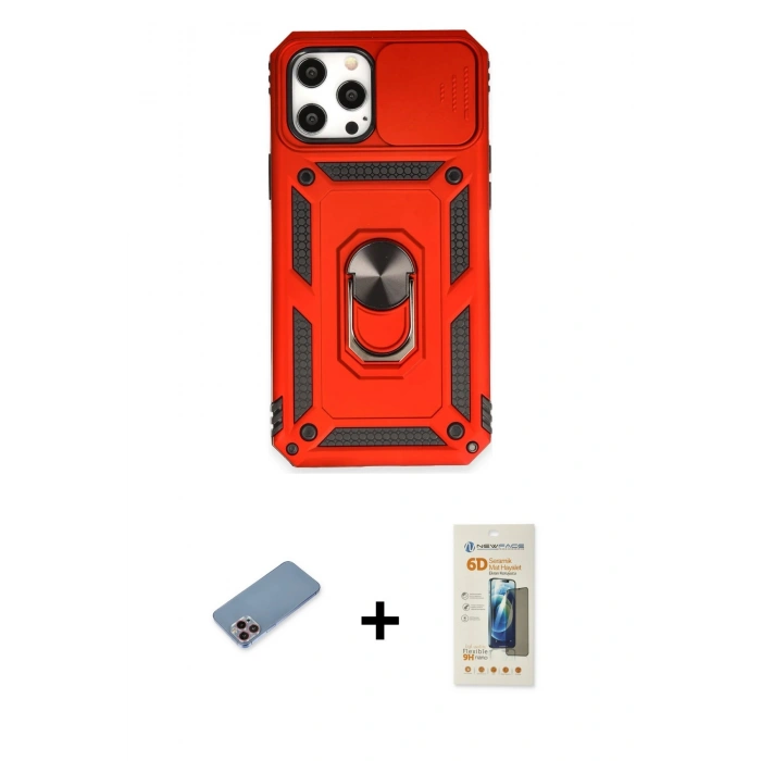 MARSİLYAN™- iPhone 12 Pro Max Kılıf Ahenk Klasik - Siyah 6D Mat Seramik Hayalet Nano Ekran Koruyucu + Shine Kamera Lens Koruma Cam - PE