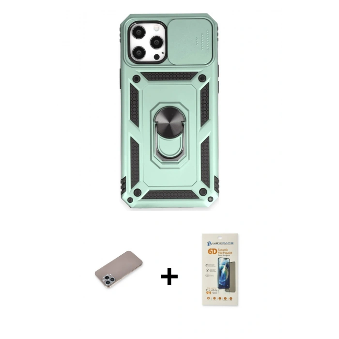 MARSİLYAN™- iPhone 12 Pro Max Kılıf Ahenk Klasik - Siyah 6D Mat Seramik Hayalet Nano Ekran Koruyucu + Shine Kamera Lens Koruma Cam - SABE