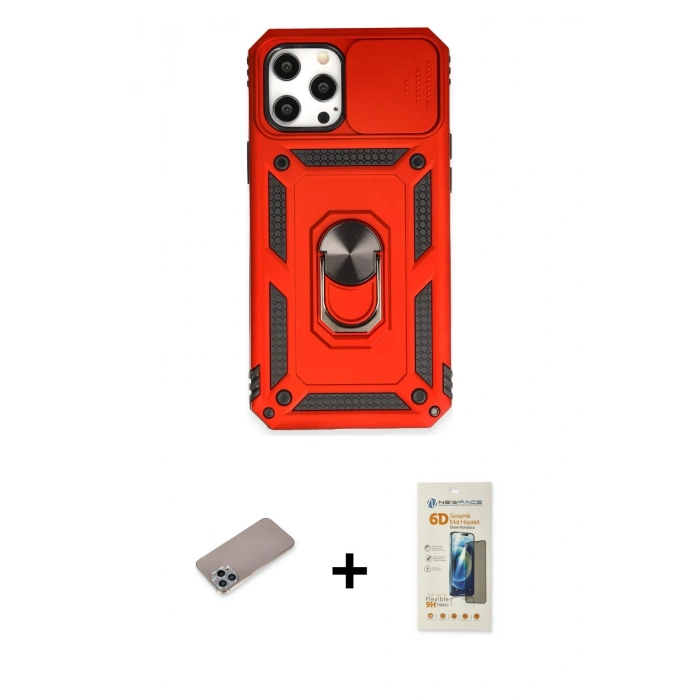 MARSİLYAN™- iPhone 12 Pro Max Kılıf Ahenk Klasik - Siyah 6D Mat Seramik Hayalet Nano Ekran Koruyucu + Shine Kamera Lens Koruma Cam - SABE