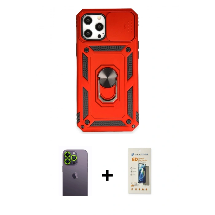 MARSİLYAN™- iPhone 12 Pro Max Kılıf Ahenk Klasik - Siyah 6D Mat Seramik Hayalet Nano Ekran Koruyucu + Neon Fosforlu Kamera Lens - YL