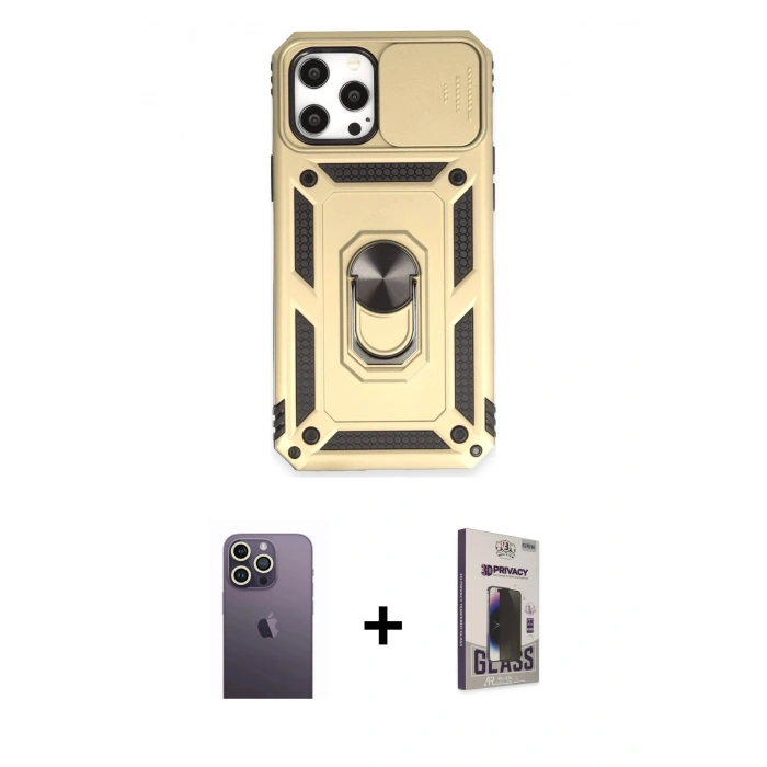 MARSİLYAN™- iPhone 12 Pro Max Kılıf Ahenk Klasik - Siyah Bilvis Hayalet Cam Ekran Koruyucu + Neon Fosforlu Kamera Lens - BZ