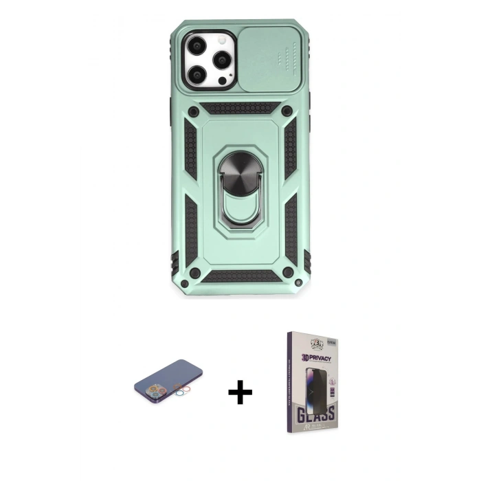 MARSİLYAN™- iPhone 12 Pro Max Kılıf Ahenk Klasik - Siyah Bilvis Hayalet Cam Ekran Koruyucu + Renkli Kamera Lens Koruma Cam - PE