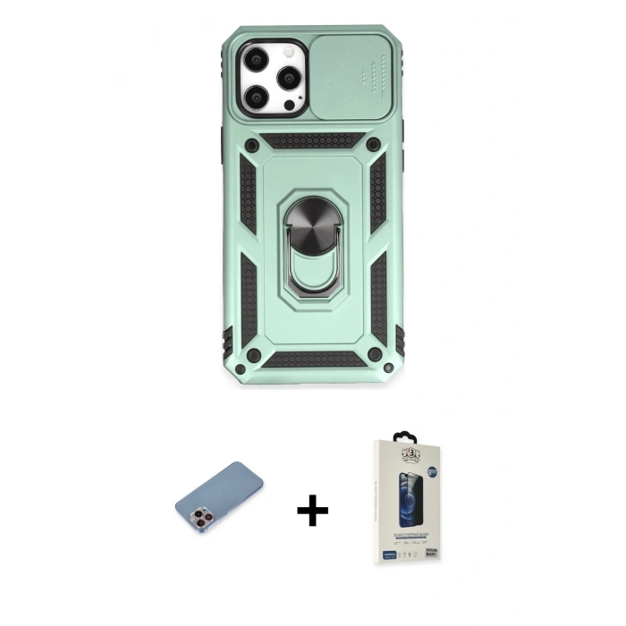 MARSİLYAN™- iPhone 12 Pro Max Kılıf Ahenk Klasik - Siyah Bilvis Hayalet Cam Ekran Koruyucu + Shine Kamera Lens Koruma Cam - PE