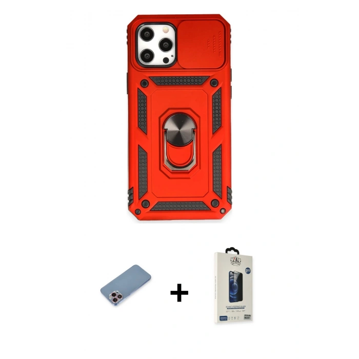 MARSİLYAN™- iPhone 12 Pro Max Kılıf Ahenk Klasik - Siyah Bilvis Hayalet Cam Ekran Koruyucu + Shine Kamera Lens Koruma Cam - PE
