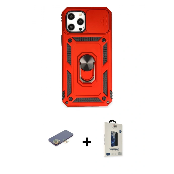 MARSİLYAN™- iPhone 12 Pro Max Kılıf Ahenk Klasik - Siyah Bilvis Hayalet Cam Ekran Koruyucu + Renkli Kamera Lens Koruma Cam - SI