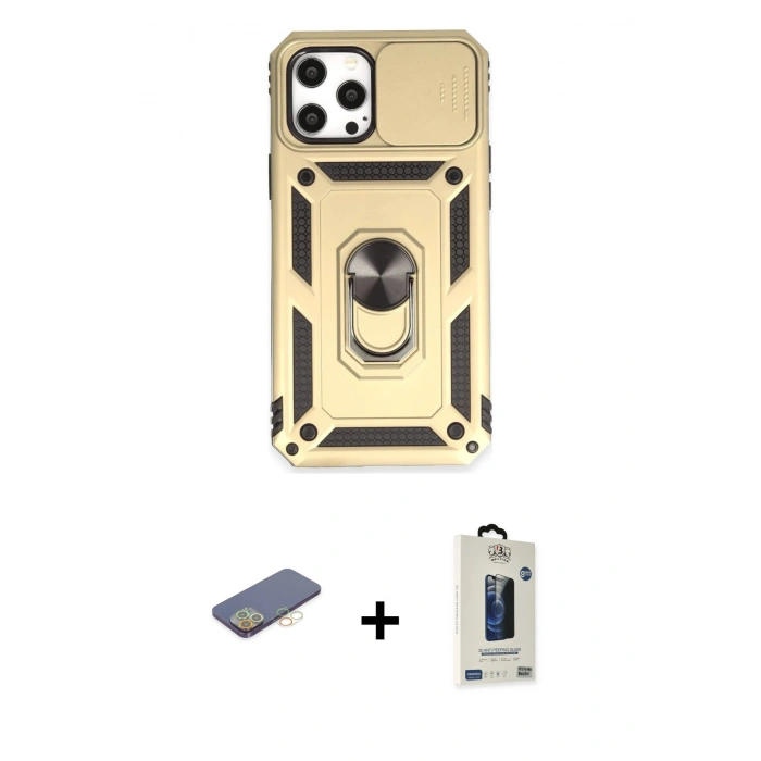 MARSİLYAN™- iPhone 12 Pro Max Kılıf Ahenk Klasik - Siyah Bilvis Hayalet Cam Ekran Koruyucu + Renkli Kamera Lens Koruma Cam - SI