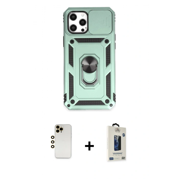 MARSİLYAN™- iPhone 12 Pro Max Kılıf Ahenk Klasik - Siyah Bilvis Hayalet Cam Ekran Koruyucu + Shine Kamera Lens - GD