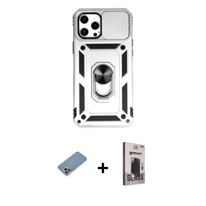 MARSİLYAN™- iPhone 12 Pro Max Kılıf Ahenk Klasik - Siyah Bilvis Hayalet Cam Ekran Koruyucu + Shine Kamera Lens Koruma Cam - GI