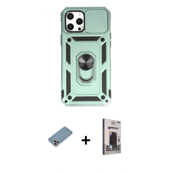 MARSİLYAN™- iPhone 12 Pro Max Kılıf Ahenk Klasik - Siyah Bilvis Hayalet Cam Ekran Koruyucu + Shine Kamera Lens Koruma Cam - GI