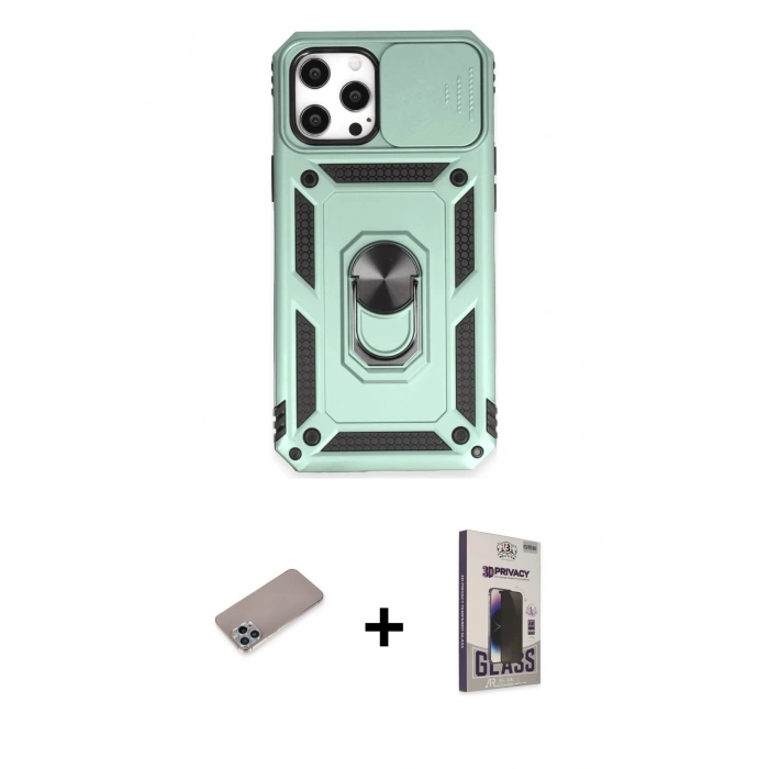 MARSİLYAN™- iPhone 12 Pro Max Kılıf Ahenk Klasik - Siyah Bilvis Hayalet Cam Ekran Koruyucu + Shine Kamera Lens Koruma Cam - SABE