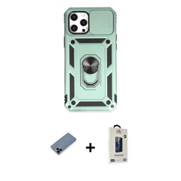 MARSİLYAN™- iPhone 12 Pro Max Kılıf Ahenk Klasik - Siyah Bilvis Hayalet Cam Ekran Koruyucu + Shine Kamera Lens Koruma Cam - SH