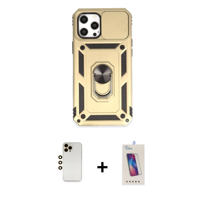 MARSİLYAN™- iPhone 12 Pro Max Kılıf Ahenk Klasik - Siyah Joko 5D Cam + Shine Kamera Lens - GD