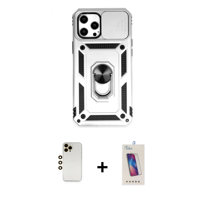 MARSİLYAN™- iPhone 12 Pro Max Kılıf Ahenk Klasik - Siyah Joko 5D Cam + Shine Kamera Lens - GD