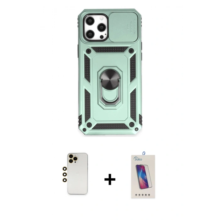 MARSİLYAN™- iPhone 12 Pro Max Kılıf Ahenk Klasik - Siyah Joko 5D Cam + Shine Kamera Lens - GD