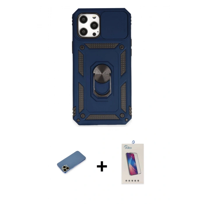 MARSİLYAN™- iPhone 12 Pro Max Kılıf Ahenk Klasik - Siyah Joko 5D Cam + Gold Shine Kamera Lens Koruma Cam