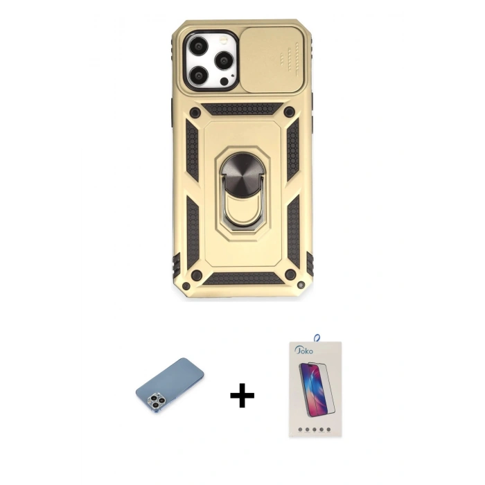 MARSİLYAN™- iPhone 12 Pro Max Kılıf Ahenk Klasik - Siyah Joko 5D Cam + Shine Kamera Lens Koruma Cam - GS